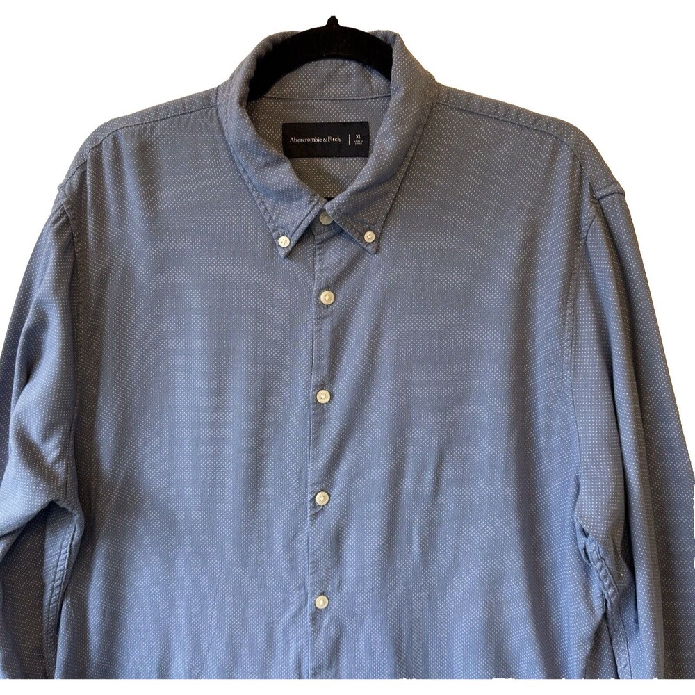 Abercrombie & Fitch Shirt Mens‎ Button-Up XL Blue Long Sleeve Polka Dots